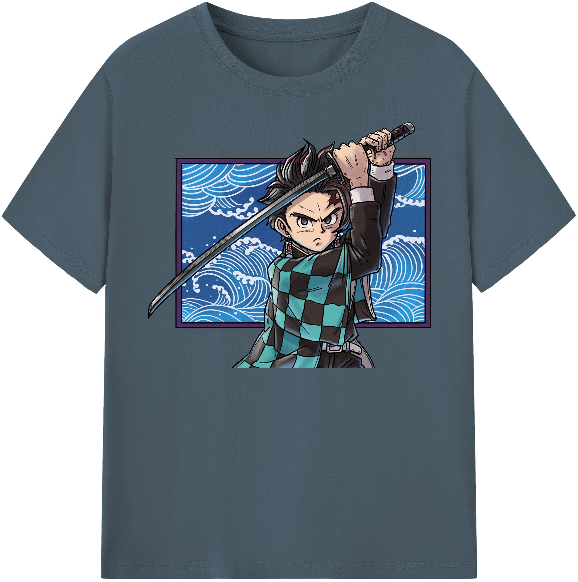 （画像用） 鬼滅の刃 竈門 炭治郎／かまど たんじろう Kamado Tanjirou 綿100％半袖Tシャツ（フロントプリント）
